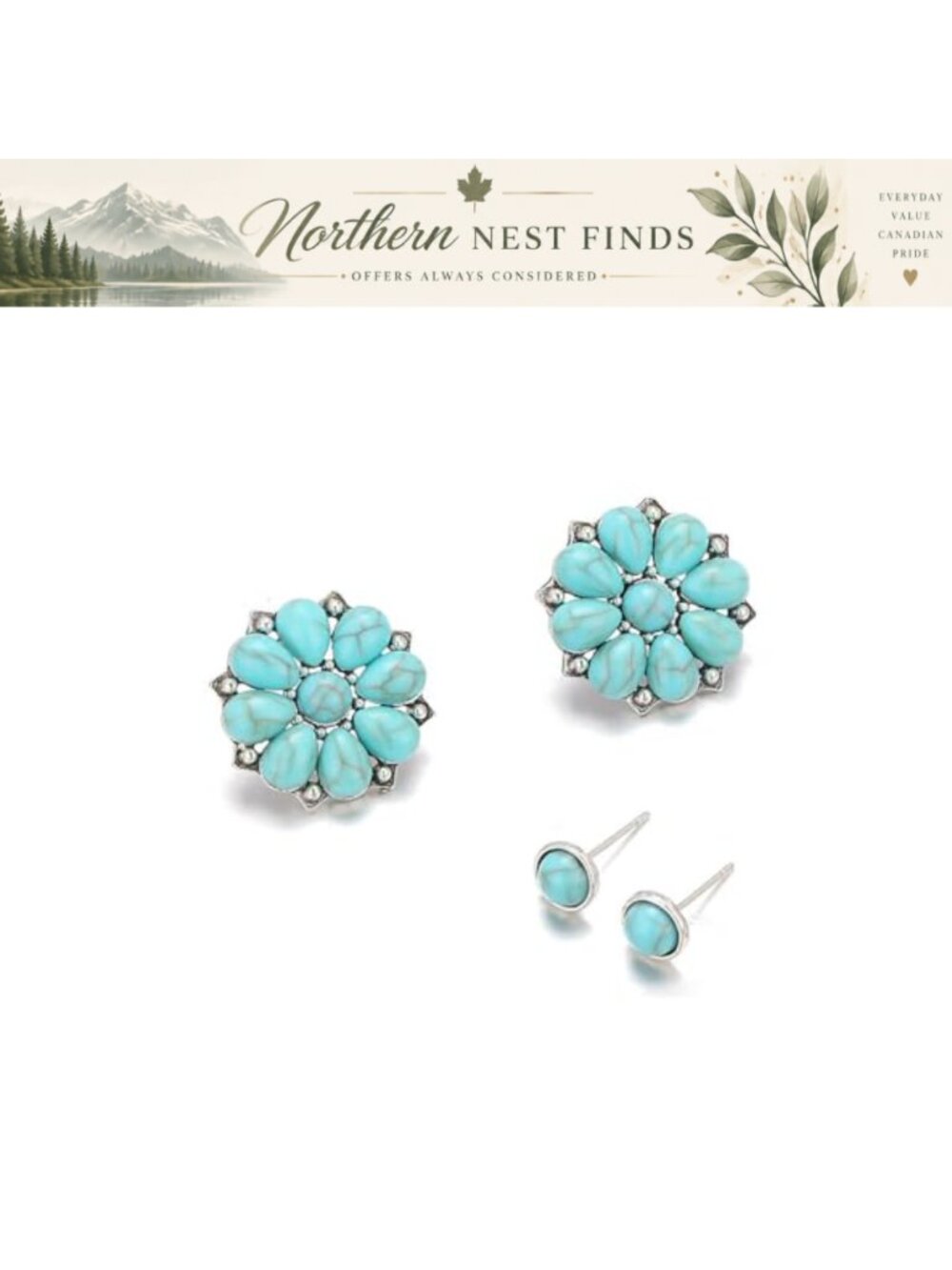 Western Turquoise Stud Earrings Sterling Silver Boho Jewelry Gift for Women